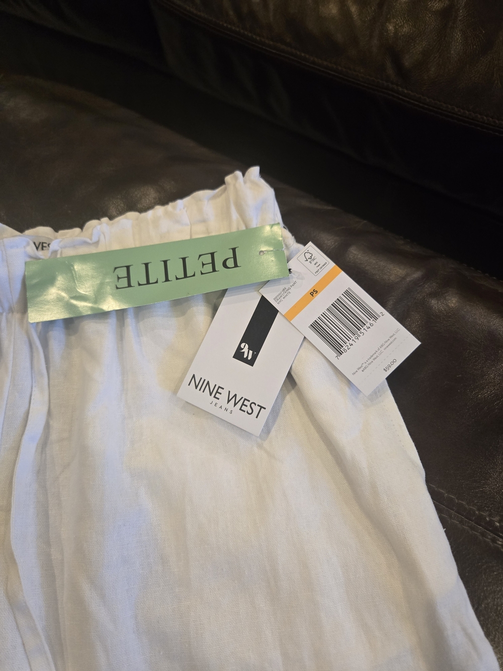 Nine West Kids White Elastic Waist Linen-Blend Bottoms